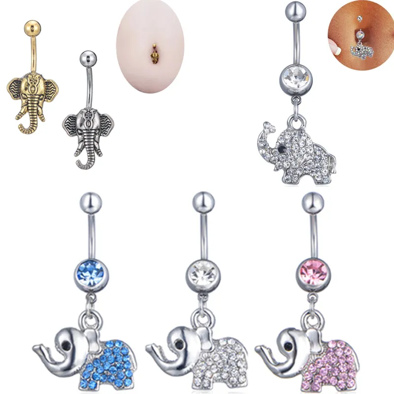 Surgical Steel Animal Navel Rings Elephant Style Belly Button Jewelry Diamonte Barbell For Woman Body Piercing