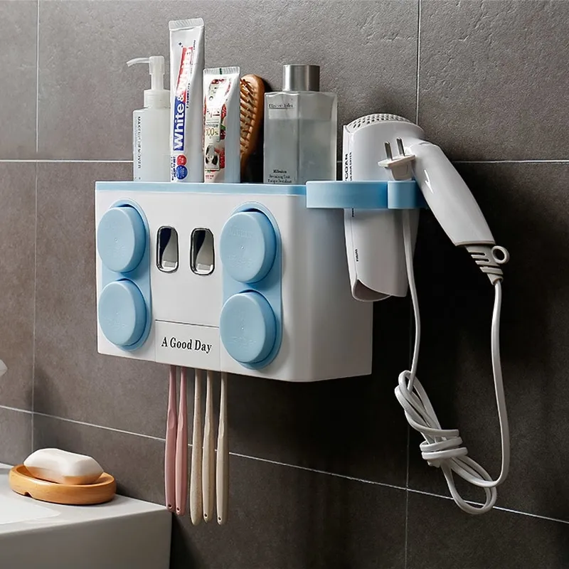 IHave Portaspazzolino Da Parete Con Dispenser Dentifricio – Set Da 4 Tazze, Accessorio Bagno Senza Fori, Bianco