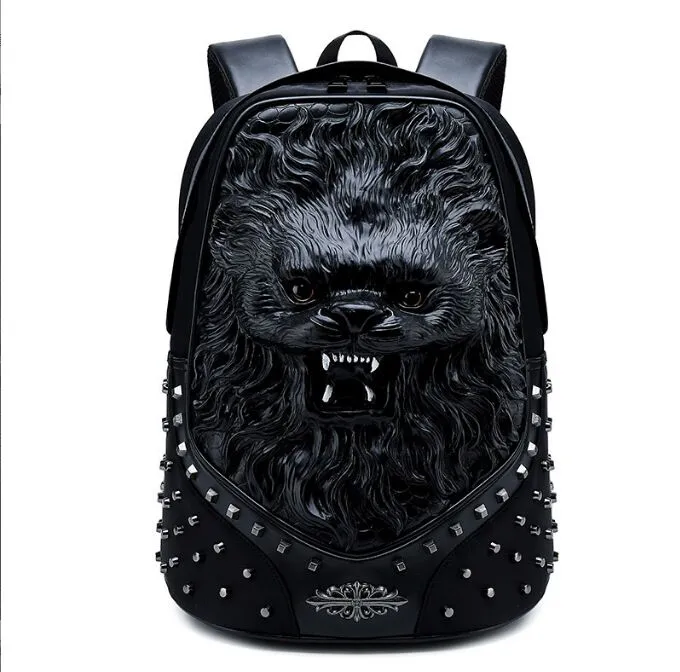 Sacs à dos élégants 3D tête de loup sac à dos sacs à bandoulière frais spéciaux pour adolescentes garçons PU cuir sacs d'école pour ordinateur portable