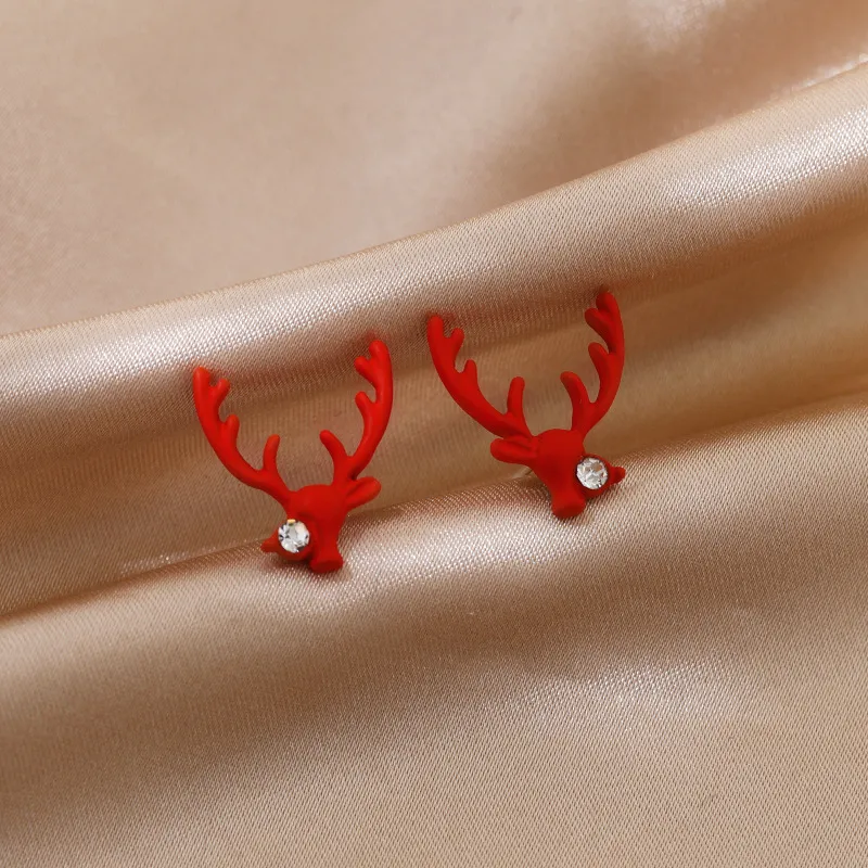 S2690 Fashion Jewelry S925 Silver Post Red Deer Stud Earrings Cute Elk Earrings Antler Earring