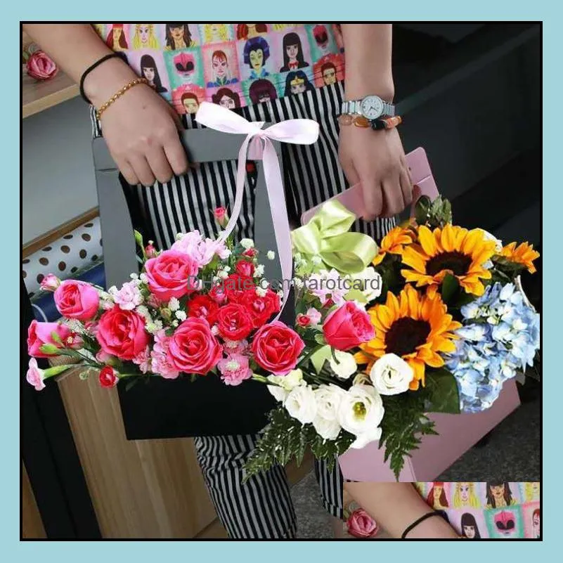 Portable Flowers Boxes Paper Flower Basket Florist  Flower Carrier Holder Home Decoration Wholesale