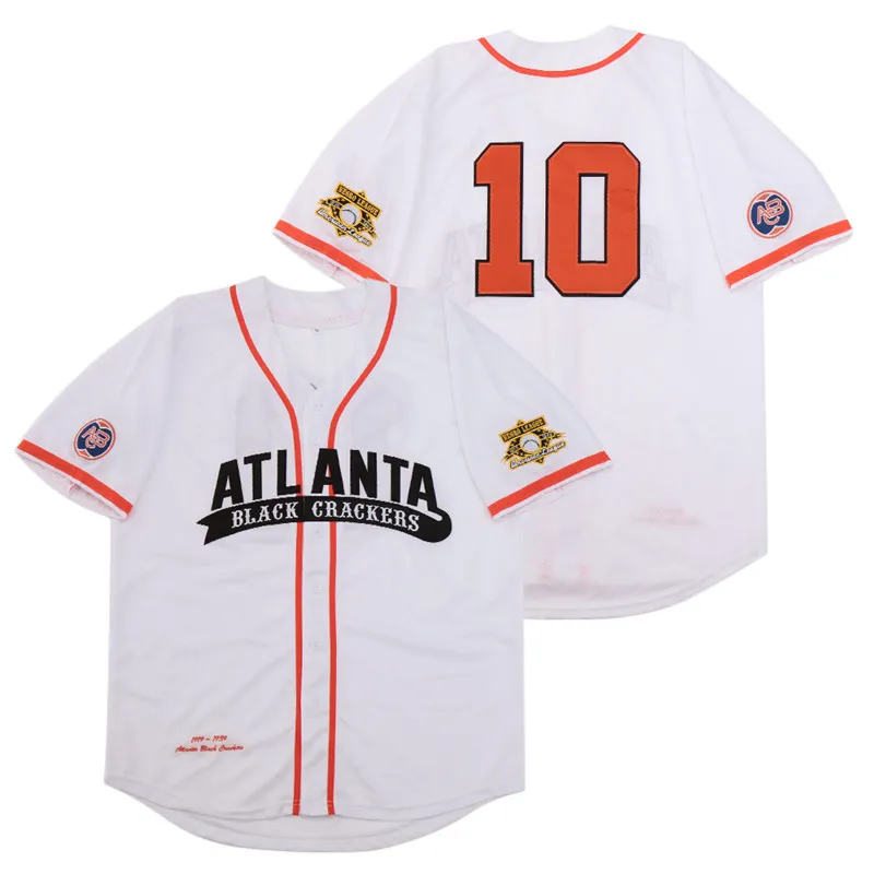 Negro League Black Atlanta Crackers Baseball Jersey 10 Men Team White Color Pinstripe Cool Base bordado y costura de calidad superior