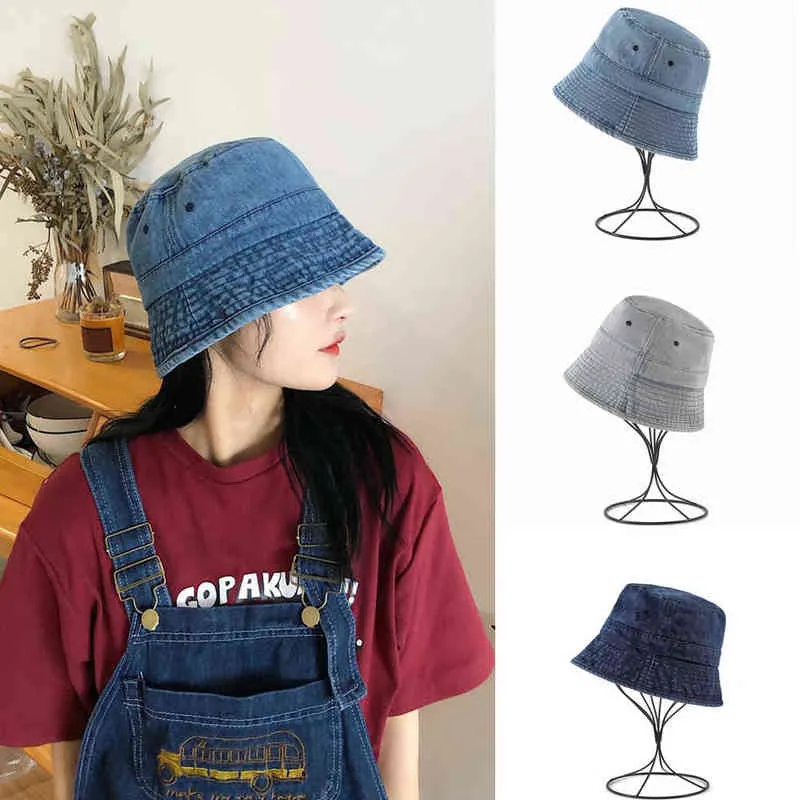 Chapeaux de seau en denim lavé rétro femmes casquette de pêcheur mode hip hop casquettes gorros unisexe hommes panama chapeau d'ombre en plein air en gros nouveau G220311