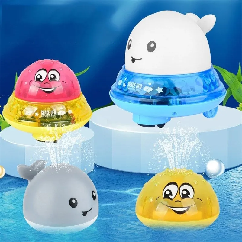 Детские игрушки для ванны Поворот электрические индукционные спринклерные шар с легкими музыкальными игрушками для детей, плавающие светодиодные воды спрей шариковых игрушек LJ201019