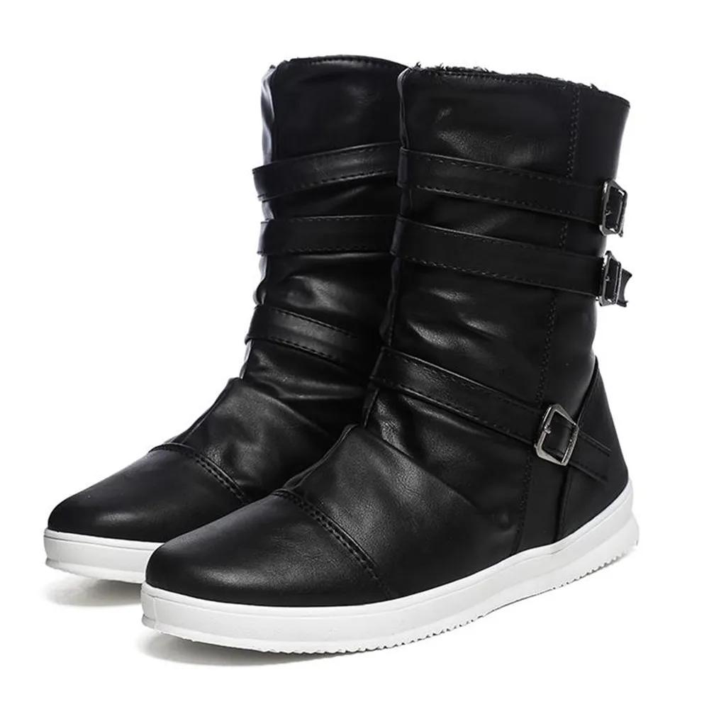 Men's mid calf hotsell black leather boots