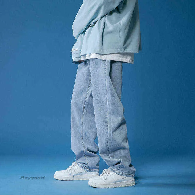 Весна широкогазовые джинсы мужская мода повседневная корейские джинсы мужские стритюва Свободные хип-хоп прямые джинсовые брюки мужские M-2XL G0104