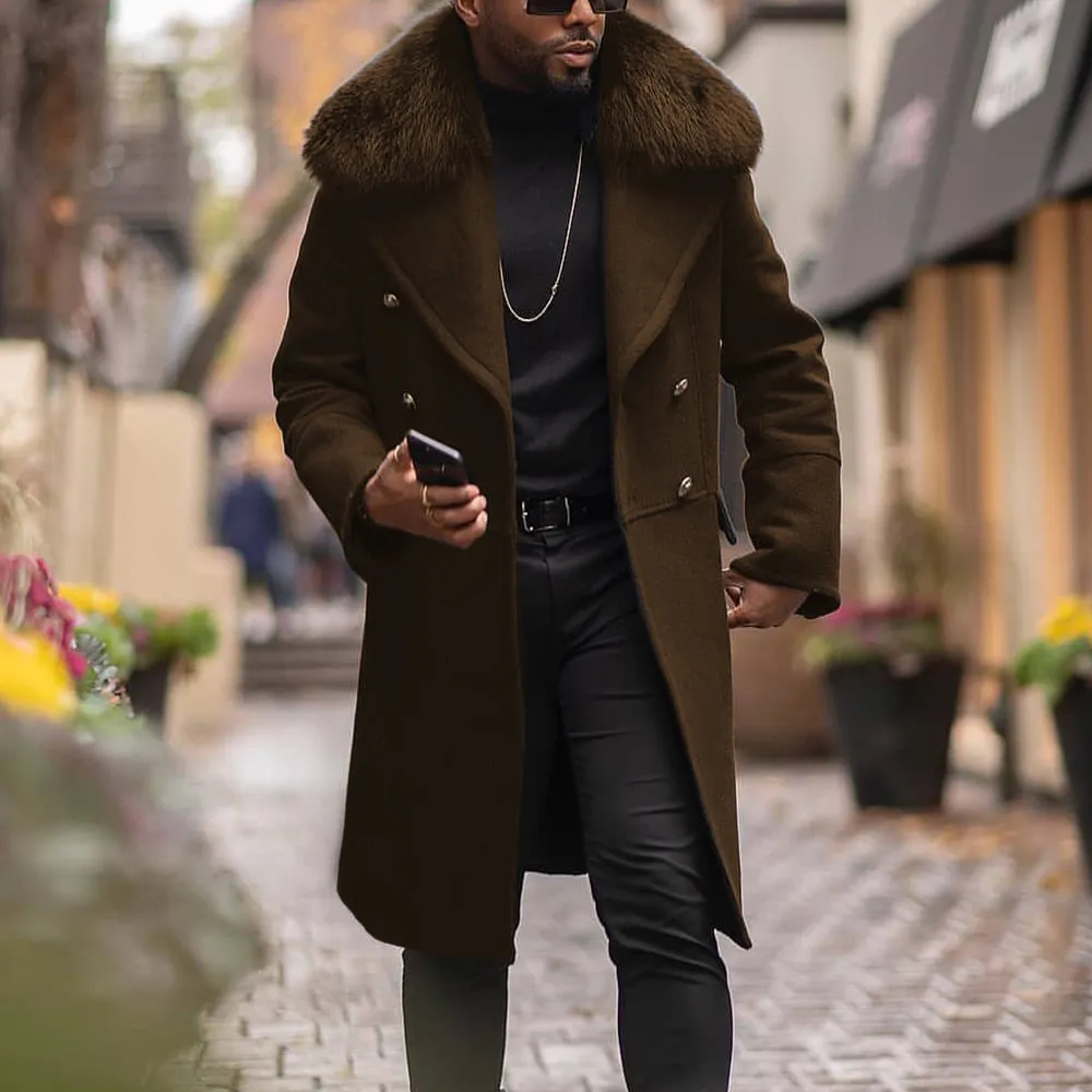 Black Fur Coat Mens Collar Long Coat Cool Autumn/Winter