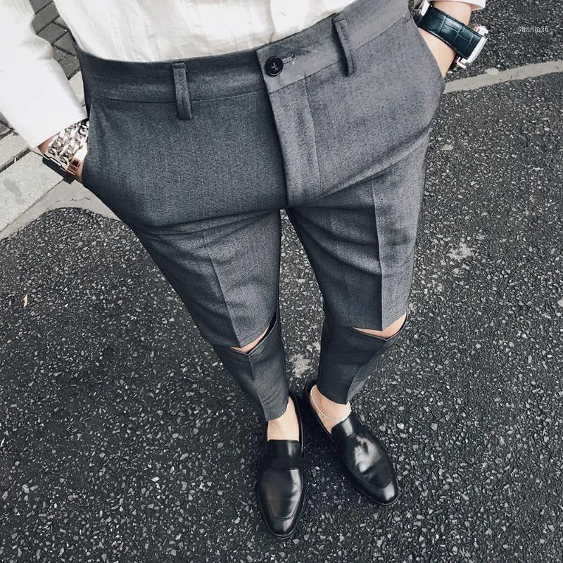 Ripped Solid Pant Slim Fit Men Dress Pant Office Trousers Men Pantalon  Homme Slim Formal Broken Trousers For Man11