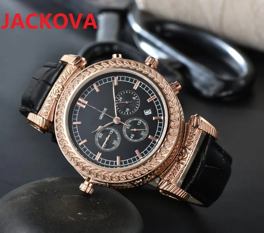 Klasyczna atmosfera Biznes Szwajcaria Zegarki Kwarcowe Roczne eksplozje Highend Męskie Wristwatches Luksusowa Moda Dwa boczne Dial Kalendarz Mens Watch