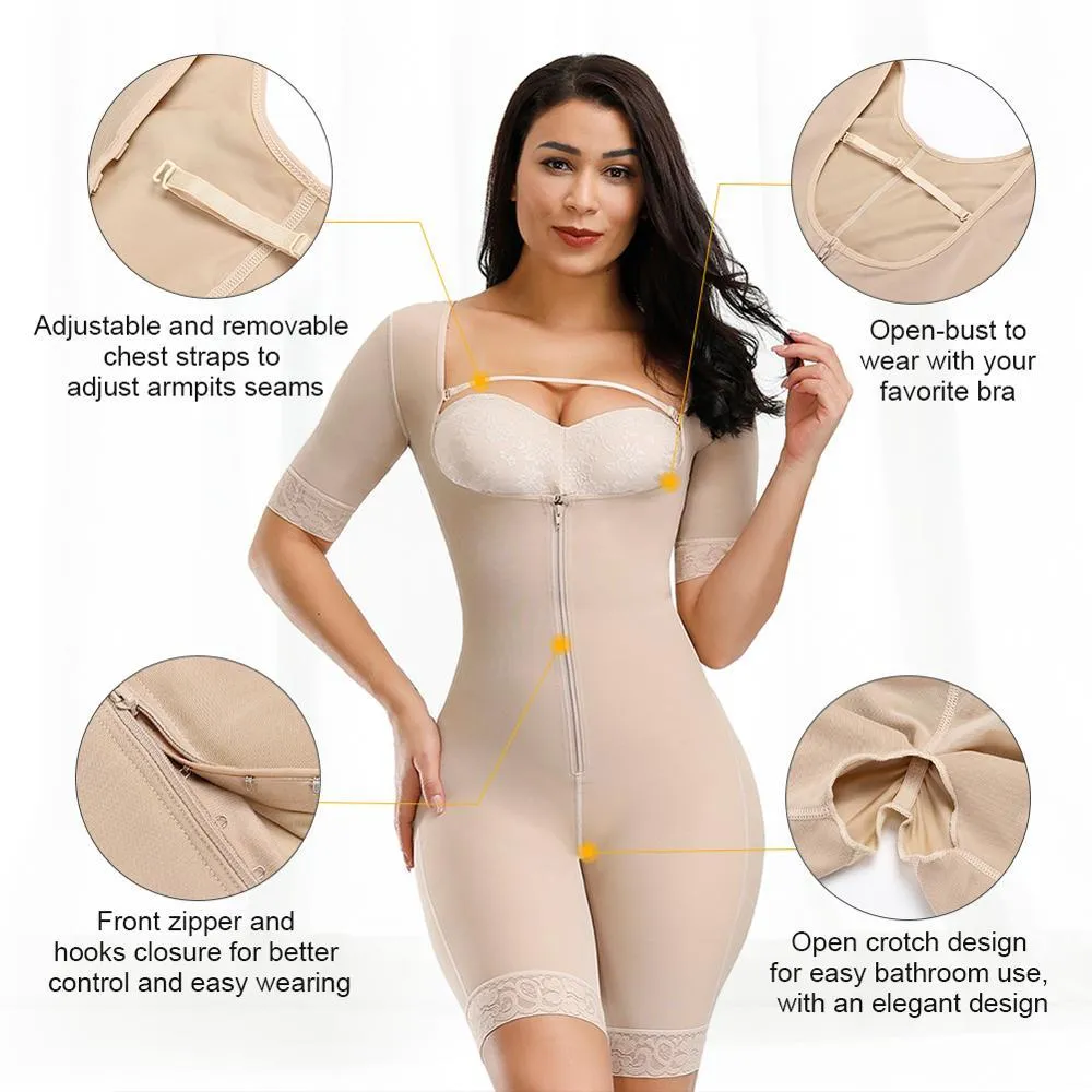 Women Tummy Control Shapewear Butt Lifter Zipper Hooks Open Bust Bodysuit