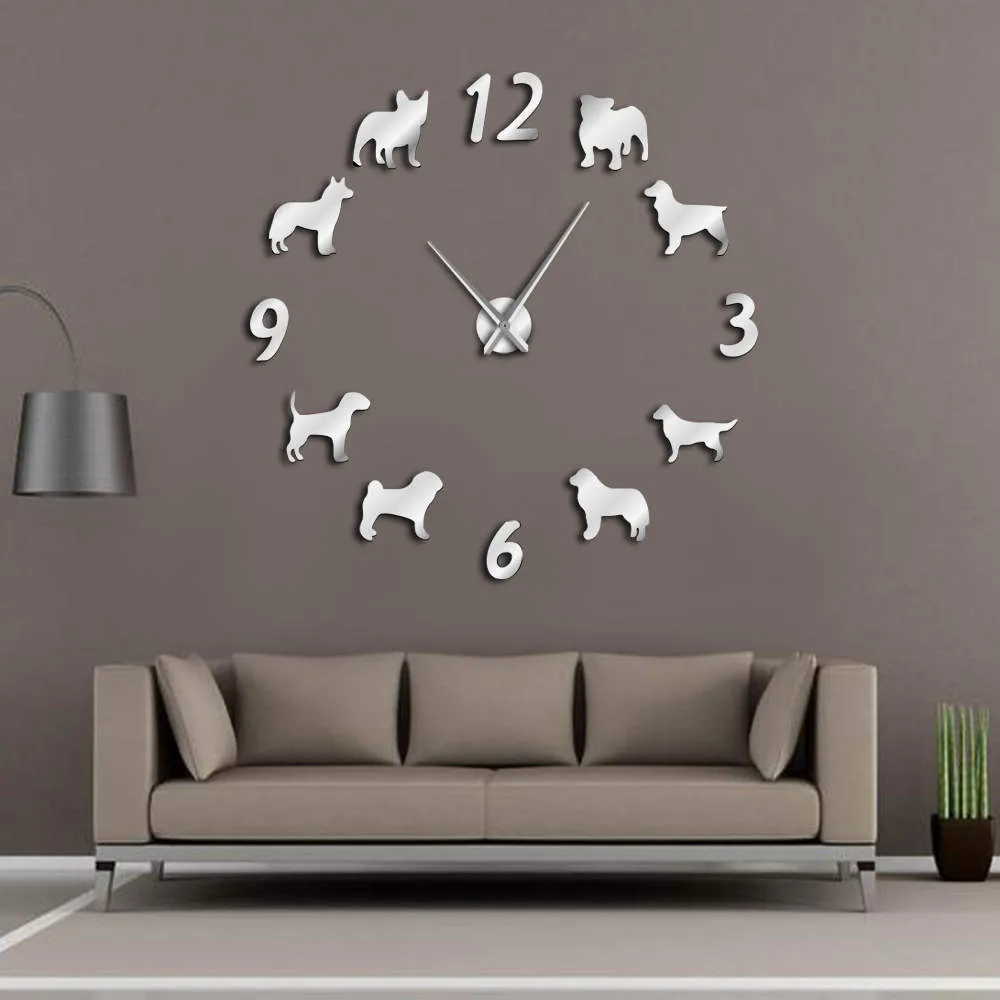 Verschillende hondenrassen grote wandklok hondenliefhebbers huisdier eigenaren home decor gigantische muur klok moderne ontwerp DIY puppy's muur horloge LJ200827