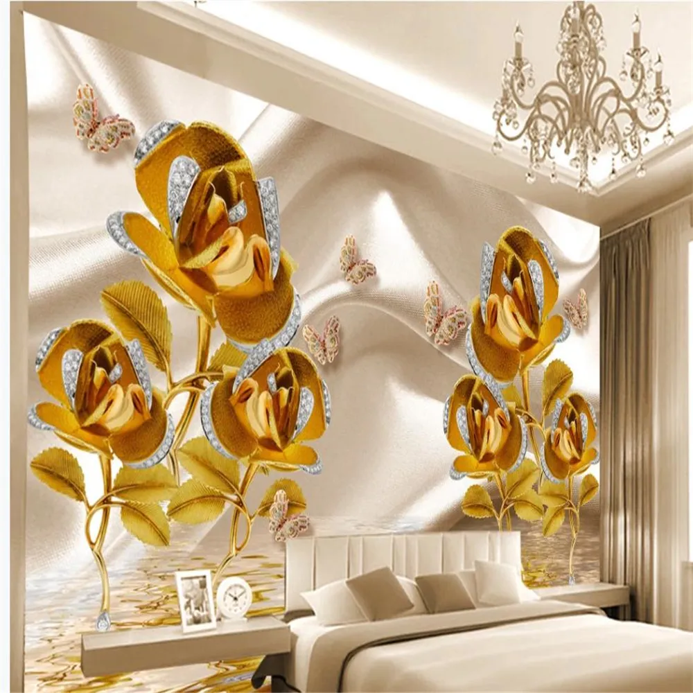 3d europeisk palats stil gyllene smycken blomma bakgrundsbilder TV bakgrund wal l3d stereoskopisk tapet