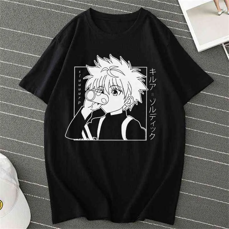 Мужчины Женщины Футболка Топы Kawaii Hunter X Hunter Tshirt Killua Zoldyck Футболка Футболка Шея Установленная Мягкая Аниме Манга Tee Рубашка Одежда G1222