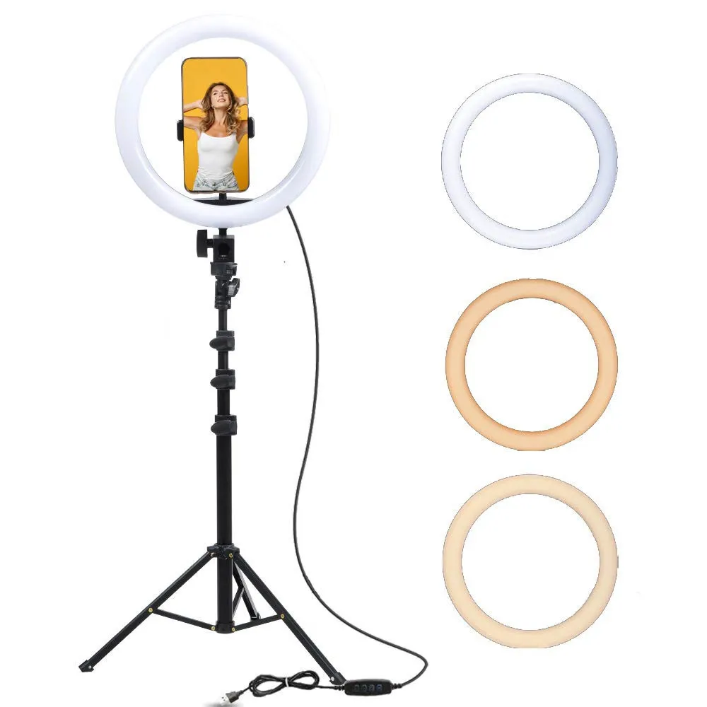 10 pollici 26CM LED Selfie Ring Lamp Lights con supporto per telefono cellulare Treppiedi pieghevoli in piedi per Webcast YouTube Photography DHL Selfie Light