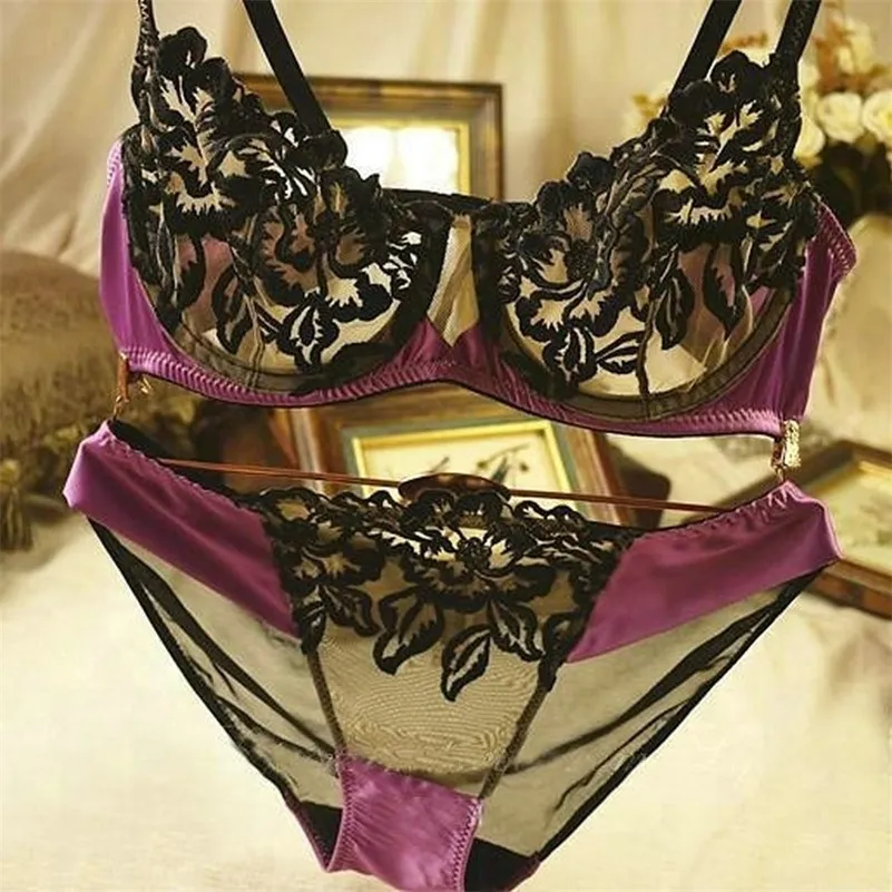 Ultra Thin Transparent Lace Panty Bra Set For Women Plus Size C/D Cup With  Lace Embroidery And Sexy Purple Brassiere LJ201211 From Cong00, $16.04