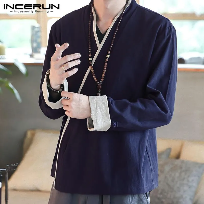 INCERUN Herbst Casual Männer Harajuku Yukata Mantel Kimono Stilvolle Komfort Patchwork Baumwolle Leinen Retro Baggy Herren Jacken Strickjacke