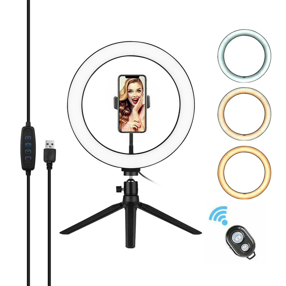 Ajustável de 10 polegadas LED Ring Lights Regulável selfie Lamp Tripés telefone celular titular para Webcast Youtube Tiktok Maquiagem Equipamento DHL