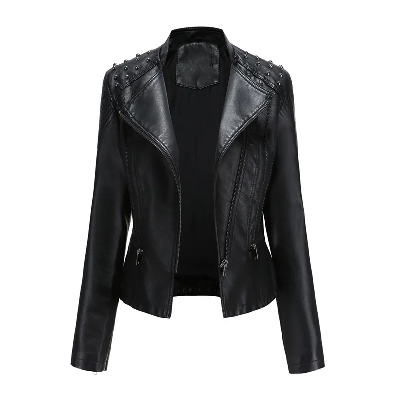 NXH Rivet Moto Biker veste en faux cuir femme col rabattu noir rose punk gothique pu manteau 201030