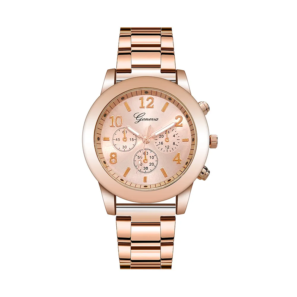 Moda Zegarek Kobiety Mężczyźni Genewa Ze Stali Nierdzewnej Zegarki Kwarcowy Luksusowe Luksusowe Panie Cool Gold Analog Trzy Oczy Wristwatch