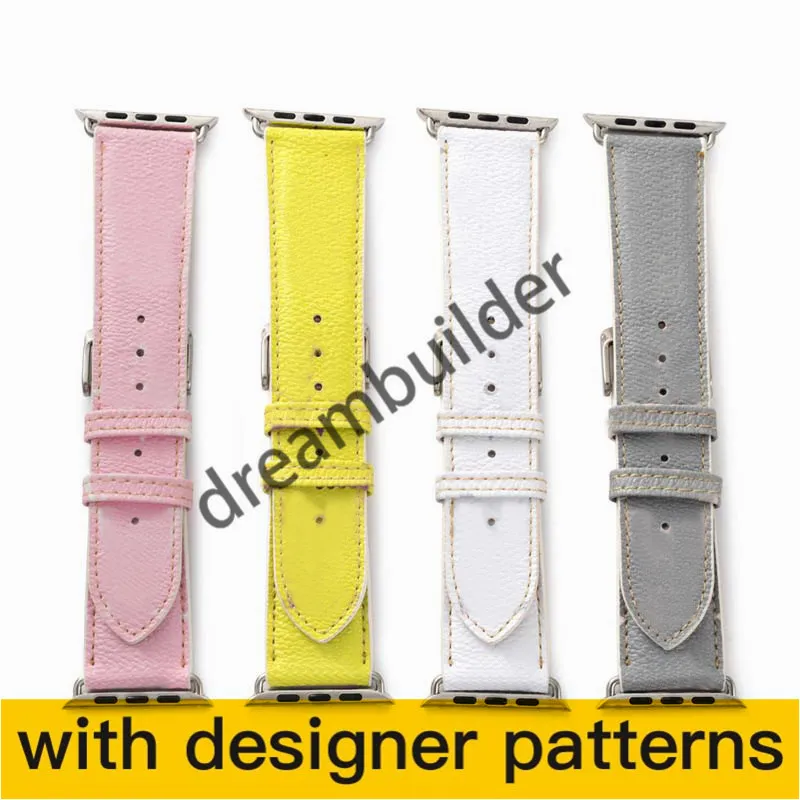 L fashion Watchbands for iPhone Watch Band 42mm 38mm 40mm 44mm iwatch 3 4 5 bands Leather Strap Bracelet Stripes watchband drop shipping
