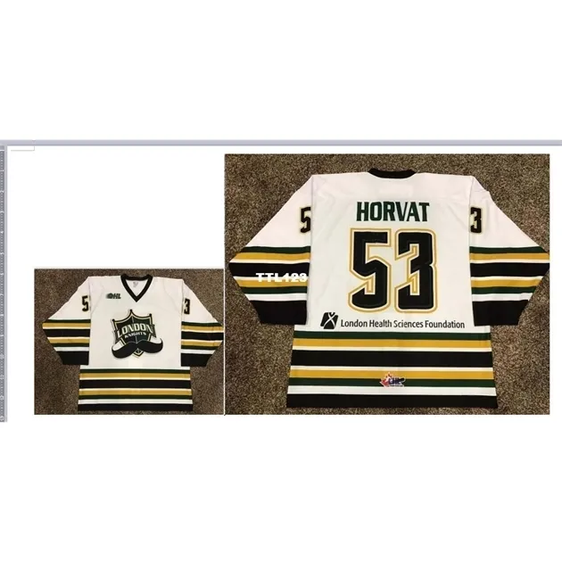 Real Men real Full broderie # 53 BO HORVAT Game Worn London Knights 2013-14 OHL Season Jersey ou personnalisé n'importe quel nom ou numéro HOCKEY Jersey