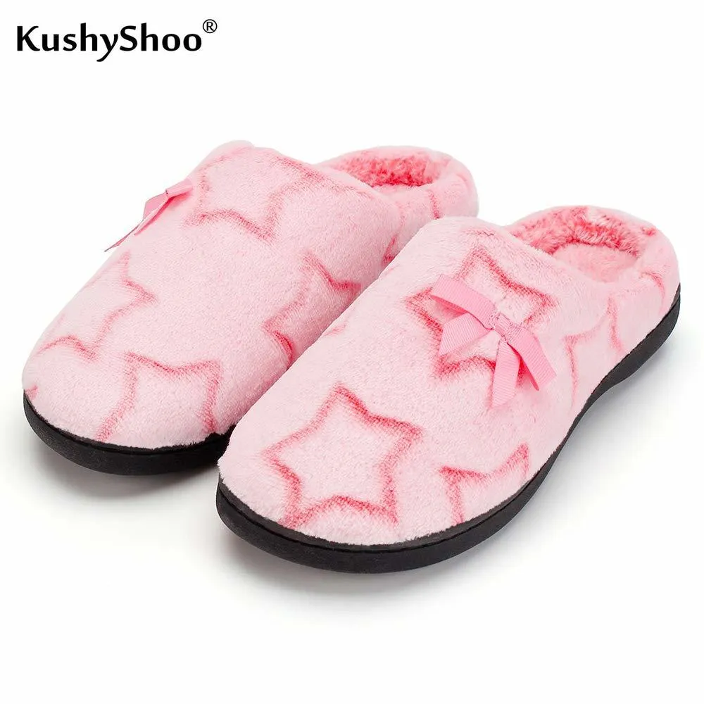 Kushydhoo Kobiety Pamięć Pianek Kapcie Przytulne Flanel Winter House Shoes Gwiazda Wzór Antypoślizgowy Sole Kobiet Kapcie Zapatos de Mujer X1020