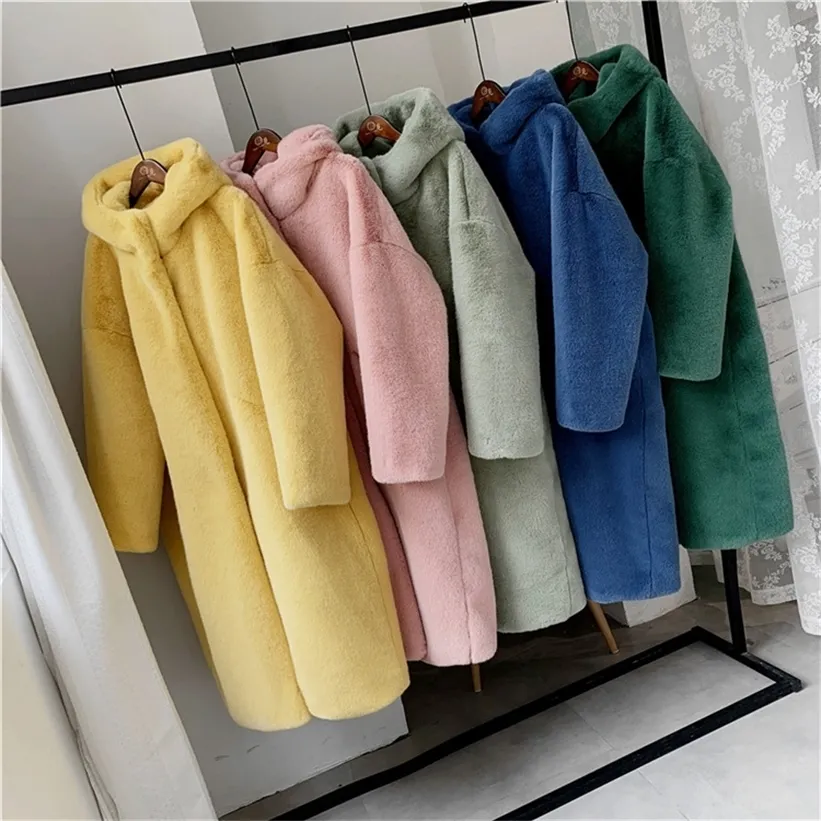 Winter Jacket Outerwear Women High Quality Faux Rabbit Fur Coat Loose Lapel OverCoat Thick Warm Female Plush Coats F108 201215 Winter Jacket Outerwear Women High Quality Faux Rabbit Fur Coat Loose Lapel OverCoat Thick Warm Female Plush Coats F108 201215