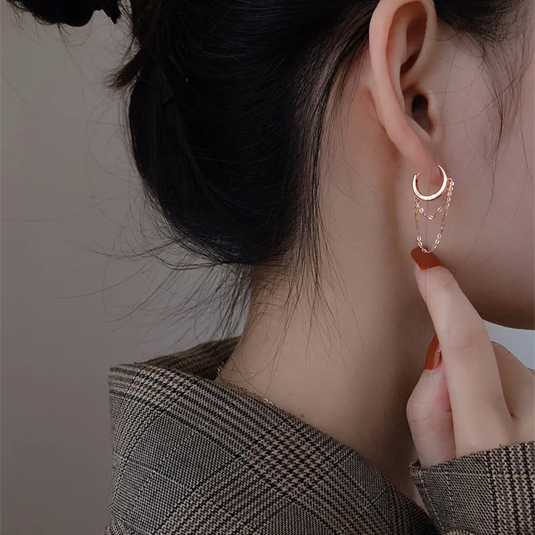 Rose Gold Chains Hoop örhängen Hip Hop Chain Dingle Women Ear Rings Fashion Jewelry Will and Sandy