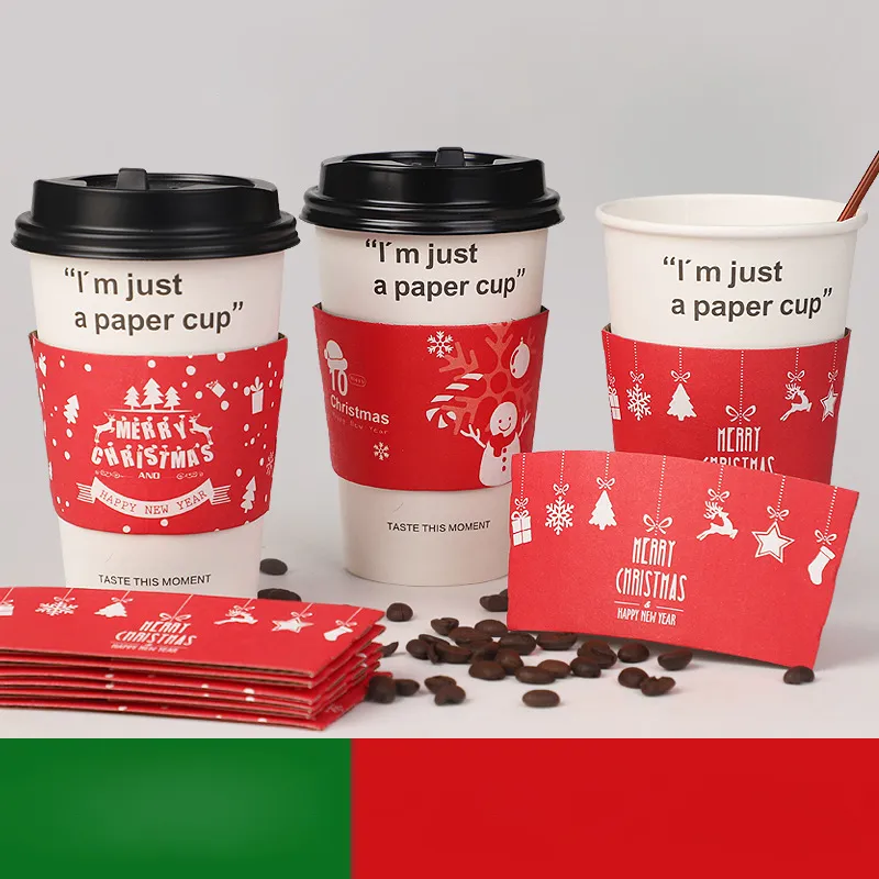 일회용 컵 슬리브 메리 크리스마스 빨간 종이 커피 차 주스 컵 커버 안티 - 뜨거운 사용자 정의