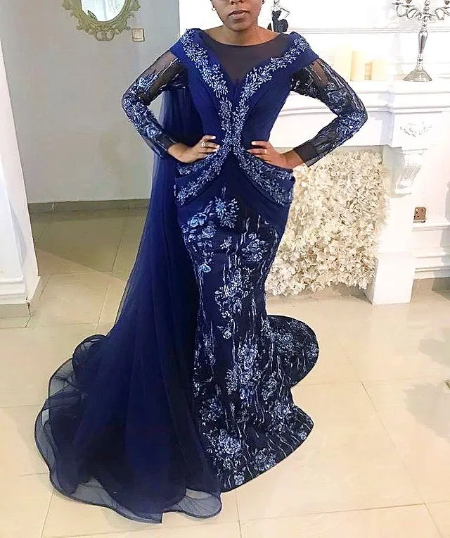2020 г. Арабский асо, королевская голубая русалка вечерние кружевные платья с бисером с бисером