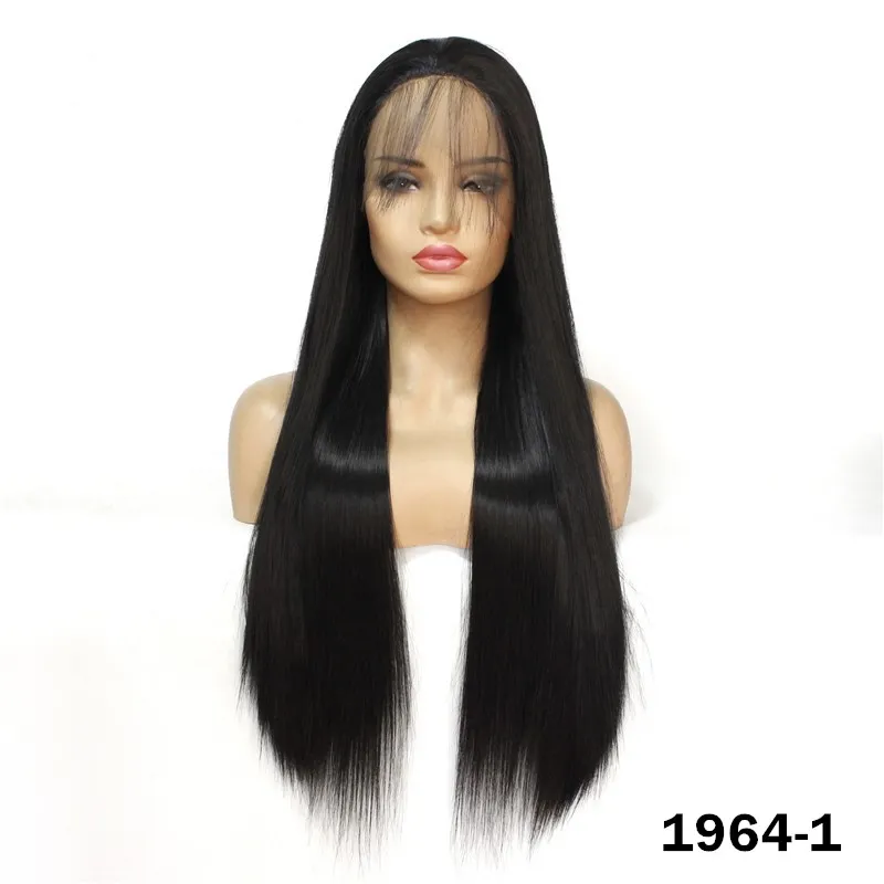 12 ~ 26 cali Pełna proste syntetyczne koronki peruki przednie czarne symulacja kolorów Ludzkie włosy perruques de Cheveux Humains Wig 1964-1