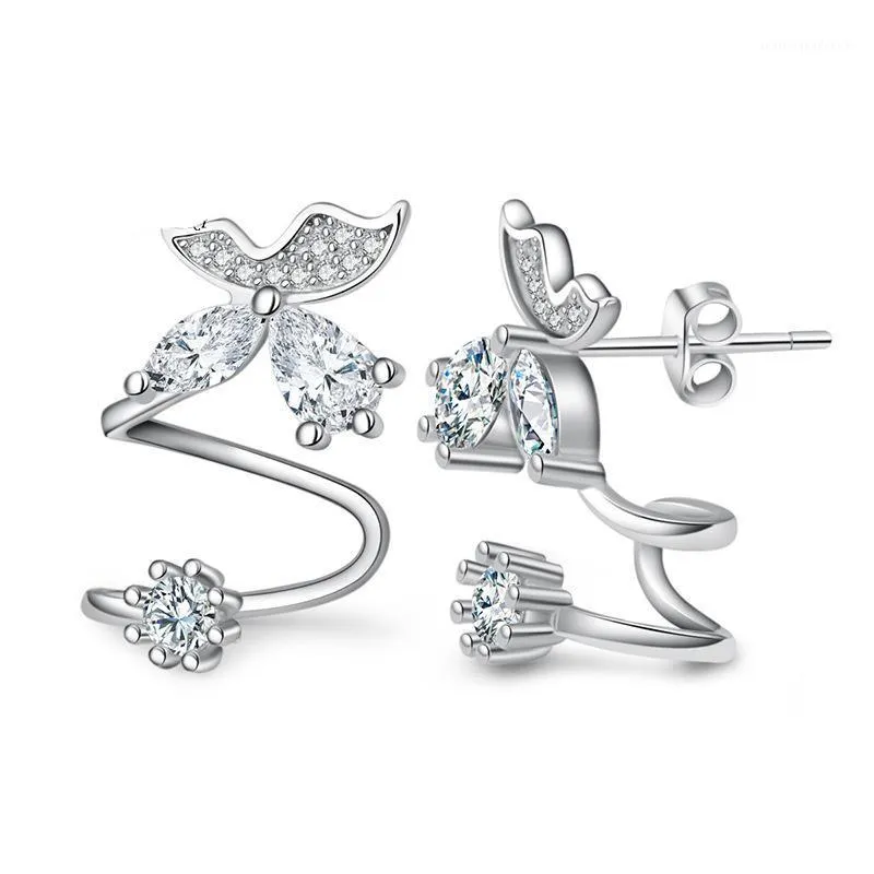 Stud Luxury 925 Sterling Silver Butterfly Cubic Zircon örhängen för kvinnliga smycken Pendientes Oorbellen Boucle D'Oreille Gift1