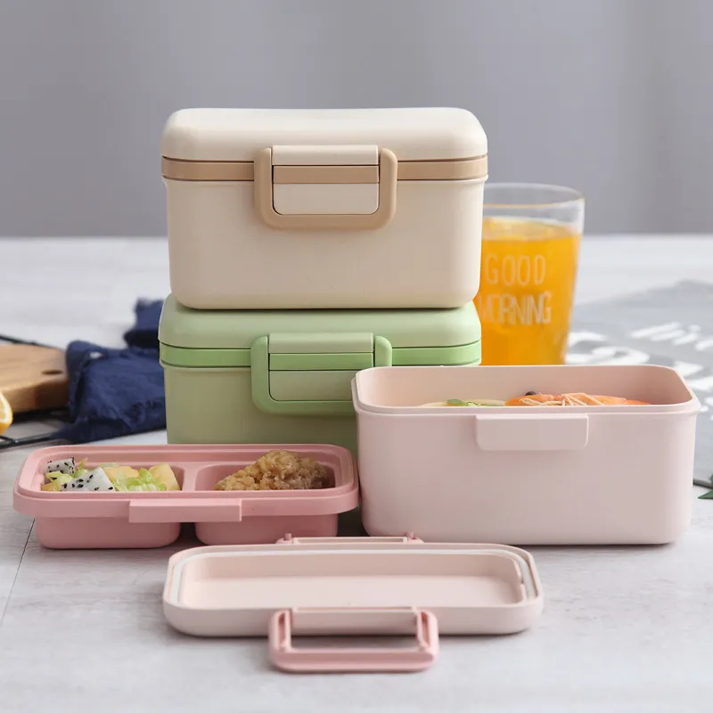 Lunch Box Eco-friendly Material Bamboo Fiber Portable Bento Box Food Storage Container Microwaveble For Picnic BPA Free 201016