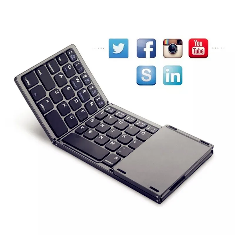 Teclados Dobráveis ​​Tripla Portáteis Bluetooth Teclado Sem Fio Bluetooth Com Touchpad Teclado Mouse para Windows, Android, Ios, Tablet ipad, Telefone