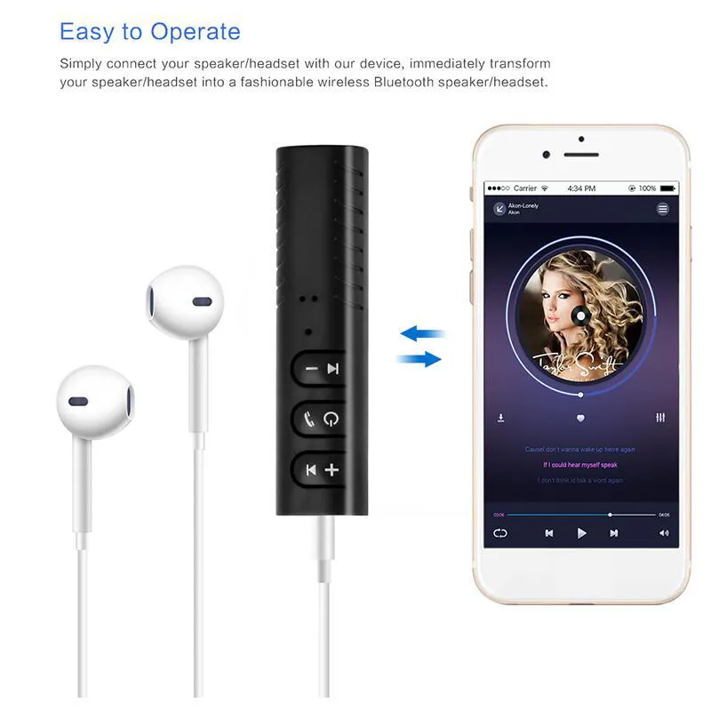 Clip-On Wireless Aux Bluetooth 4.1 Odbiornik do słuchawki samochodowej Głośnik 3,5 mm Bluetooth Audio Muzyka Adapter Jack z MIC 2020