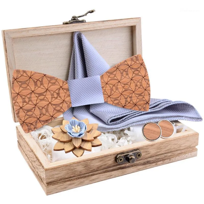 Krawatten Design 100% Holz Männer Krawatte Klassische Business Holz Bogen Taschentuch Brosche Manschette Set Anzug Für Hochzeit Krawatte Fabrik Verkauf1