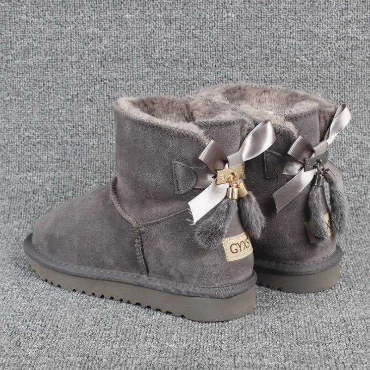 Kids Girls Boys Ankle Winter Snow Boots For children Warm Genuine Leather Fashion child solid color Boot Shoes Pendant tassel du