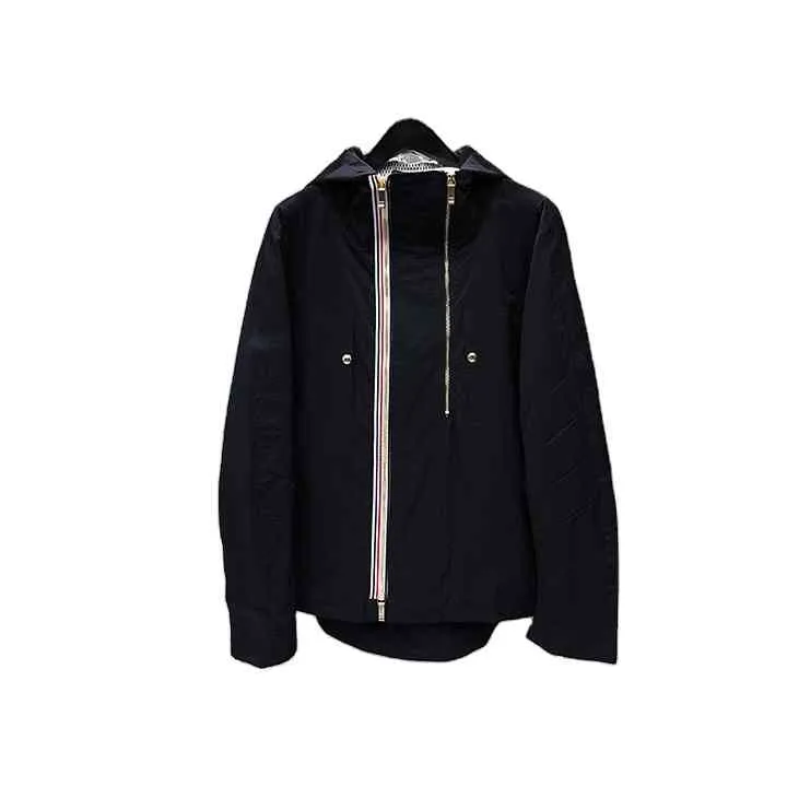 TB Thom Navy Nylon Cotone Classic Classic Doppia Zip-Up Giacca con cappuccio Moda all'aperto Sport Lovers Style