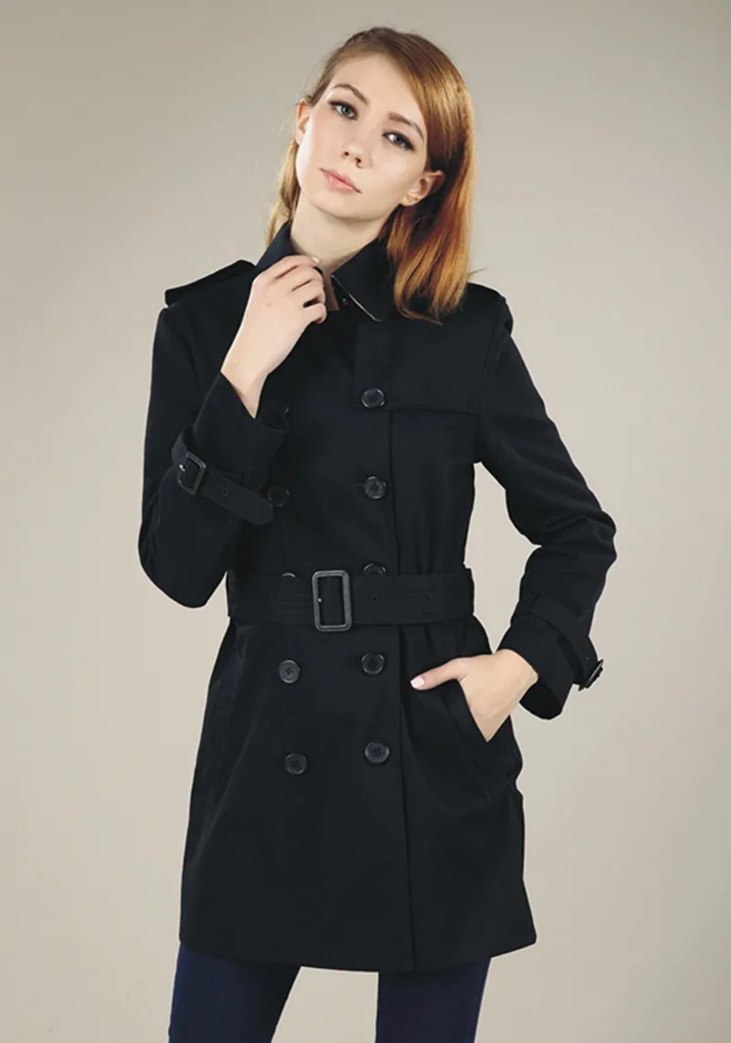 Womens Trench Coats Classic Women Fashion England Middle Long Coat Double Breasted Belted Trench for Woman S-XXL215E