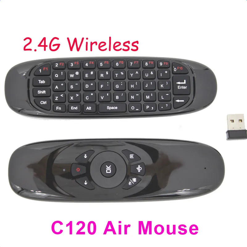 C120 Wireless Air Mouse Mini Keyboard Mouse Somatosensory Gyroskop dubbelsidig fjärrkontroll för Android TV-låda