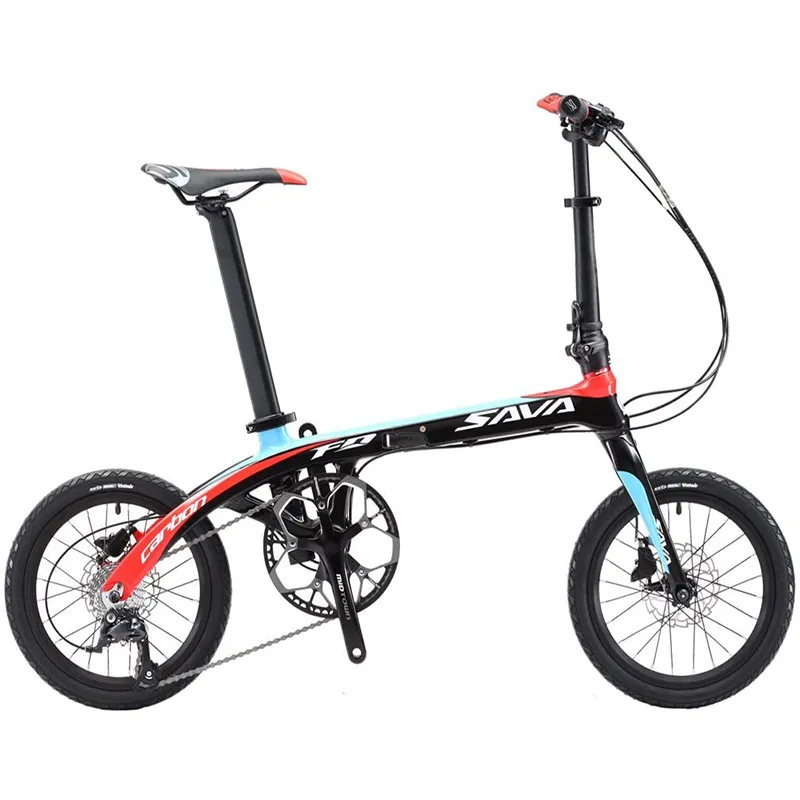 Sava Z2 koolstofvezel vouwfiets, 16 "inch opvouwbare fiets met Shimano R3000 9 Snelheid systeem schijfrem lichtgewicht