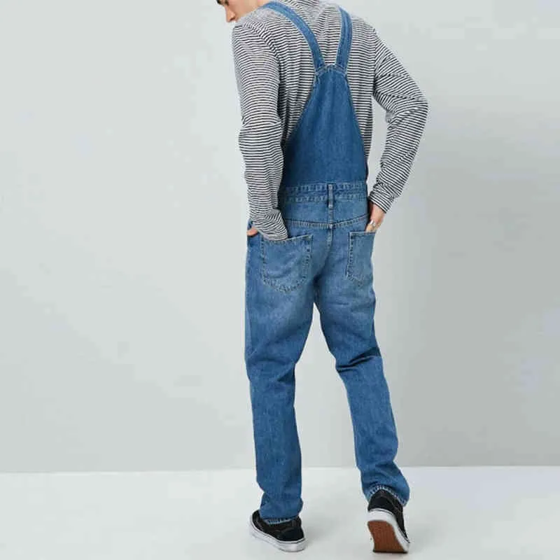 Men Jeans Overalls High Street Straight Denim Jumpsuits Men Cargo Bib Pants  Cowboy Male Jean Dungarees (Color : Dark-Blue, Size : XX-Large)