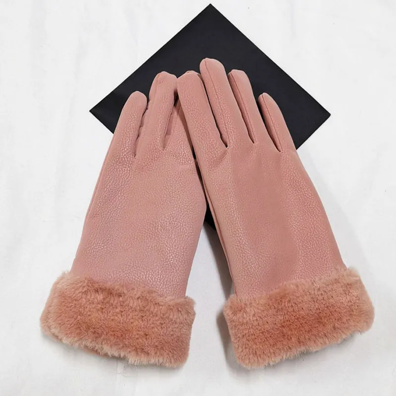 Leather Winter Ski Finger Gloves Touch Screen Women Gloves Thicken Sports Ski Gloves Solid Color Warm Soft DHL Shipping