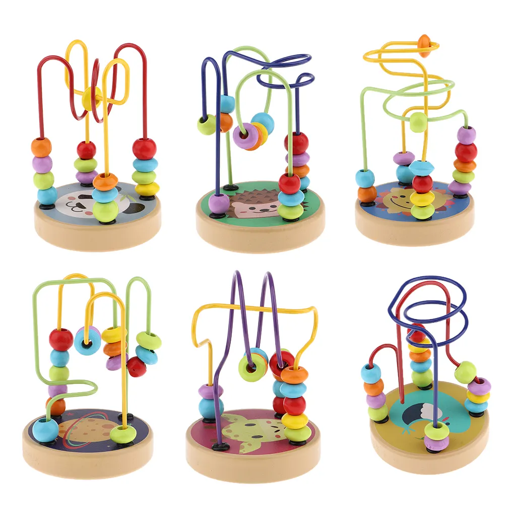 Colorful Cartoon Wooden Bead Maze Roller Coaster Activity Cube Educational Abacus Beads Circle Toys for Children Toddlers Kids LJ201113