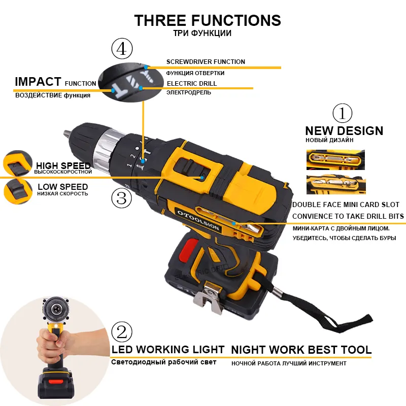 New 21V Power Tools Impact Screwdriver 45nm Cordless Drill Impact Cordless Drill Rechargeable Lithium Battery (4)