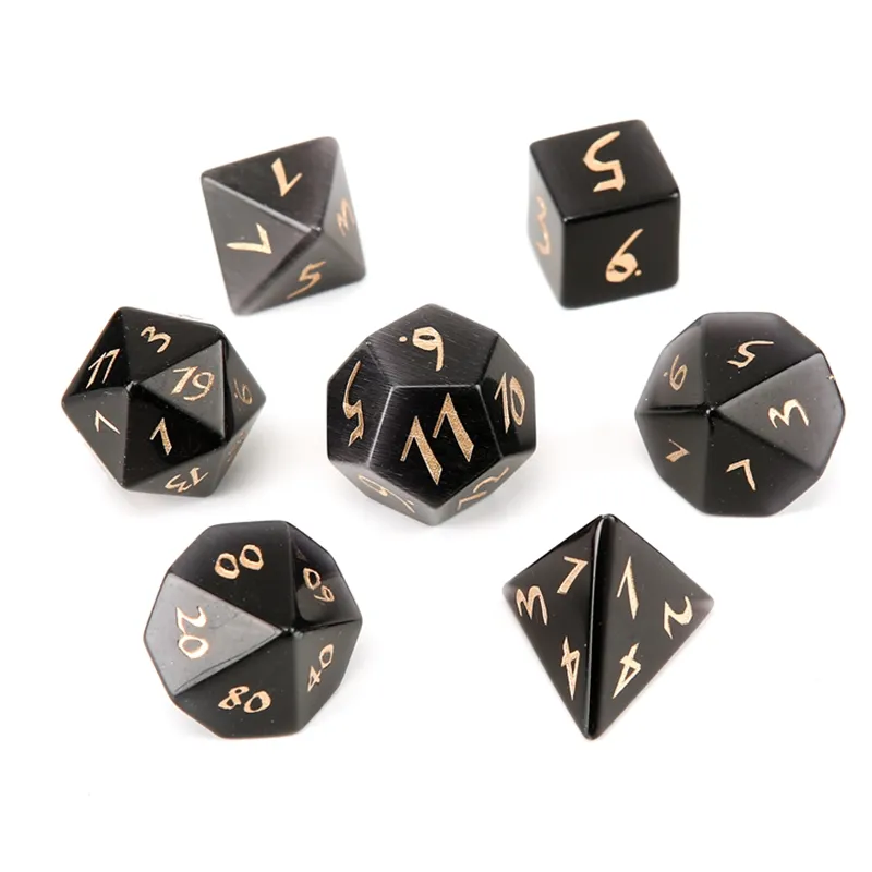 Natuurlijke obsidiaan losse edelstenen graveren kerkers en draken game-getal-dobbelstenen aangepaste stenen rollenspel spel polyhedron stenen dobbelstenen set ornament groothandel