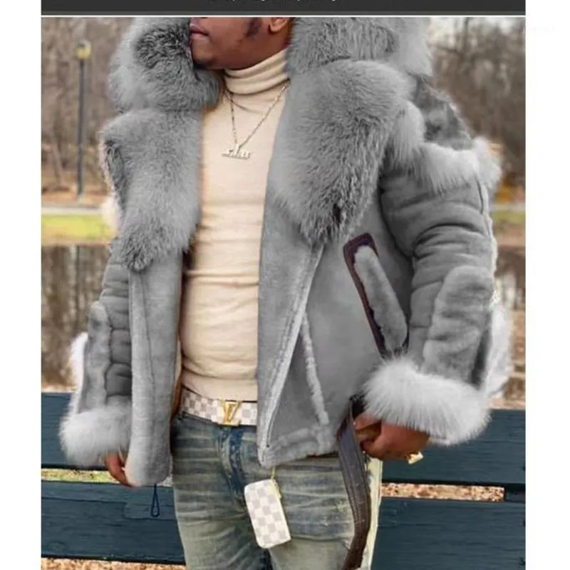 Lugentolo Faux Fur Coat Mężczyźni Plus Size Kurtka zimowa Futro Kołnierz i Długie Rękawy Wełna Liner Dorywczo Zipper Męskie Kurtki i Płaszcze1