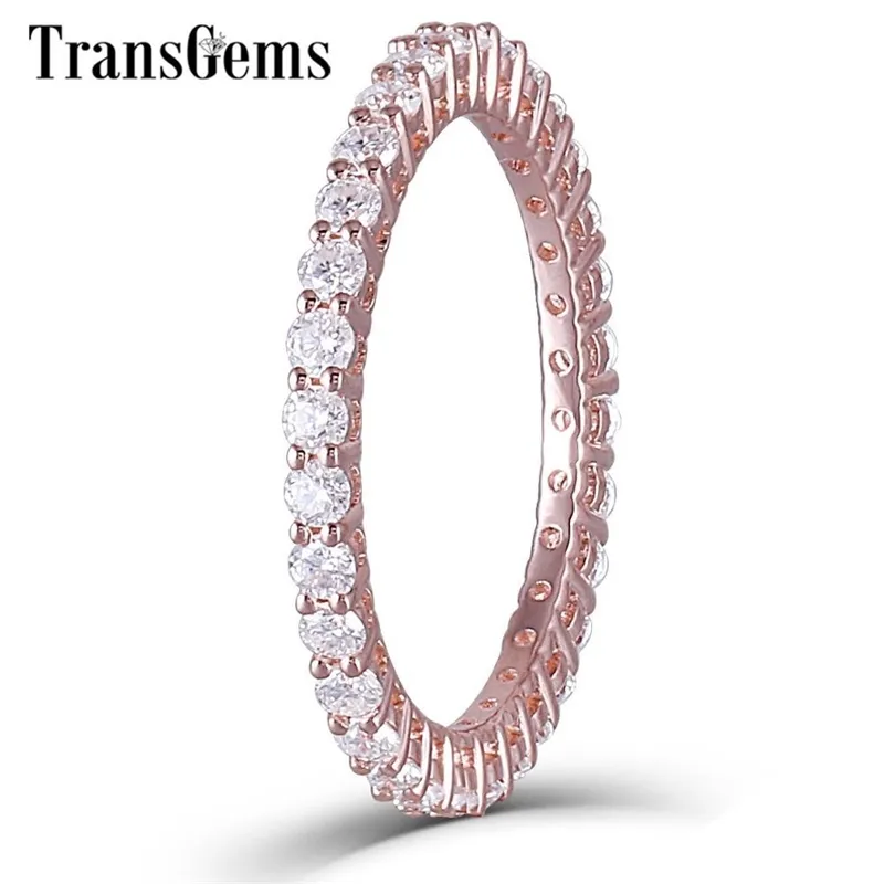 TransGems 14K 585 Or Rose 1,8 mm F Couleur Moissanite Bande de mariage d'éternité complète pour femmes Cadeaux d'anniversaire Bijoux fins Y200620