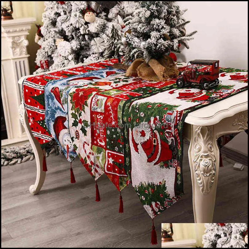 Christmas Decoration Linen Printed Table Flag Tablecloth Placemat Christmas Decorations For Home Table Runner Flags 220107