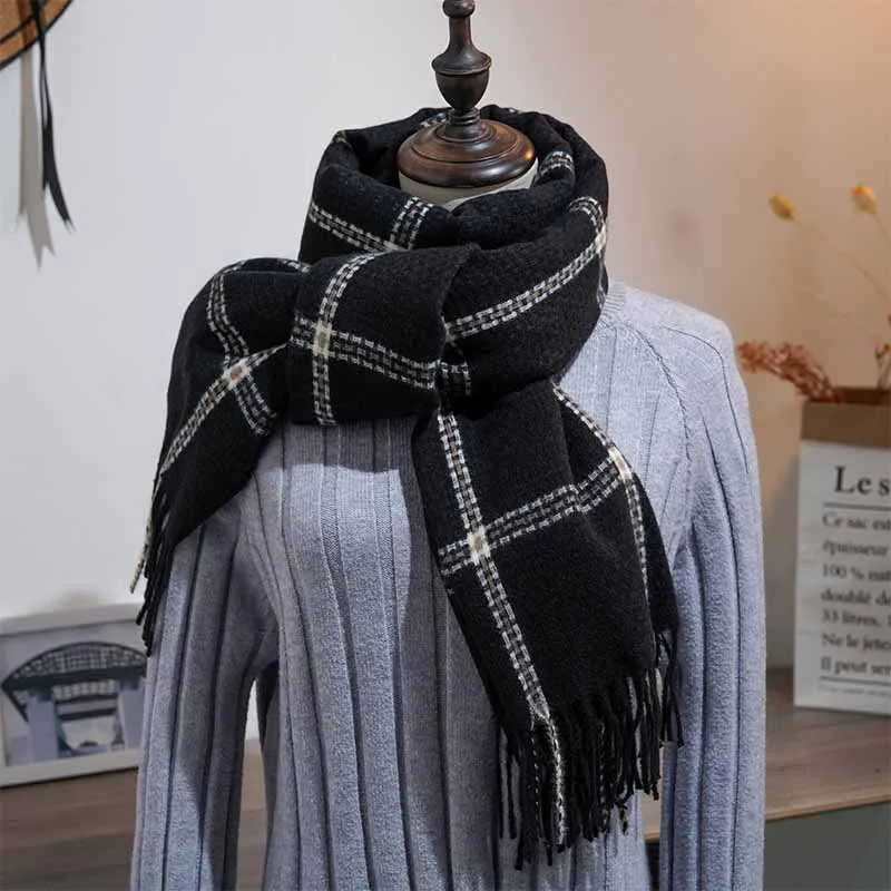 Hot Sale-2020 New Winter woman Wool plaid Scarf Female big size European and American StripesSimple Chequered Shawl Neck